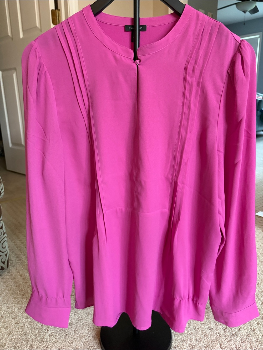 Ann Taylor Hot Pink Pintuck Long-Sleeve Blouse